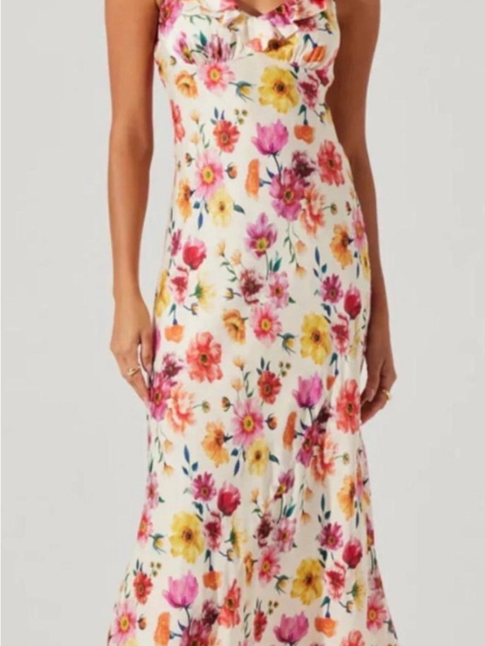 ASTR the label Ruffle-Trim Maxi Dress - Cream with Pink & Yellow Flowers